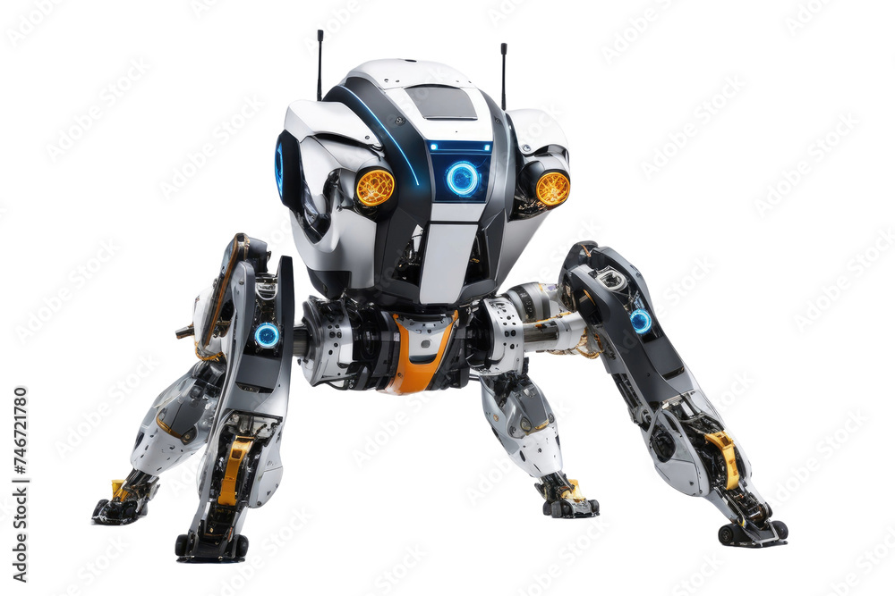 a high quality stock photograph of a single jumping ai robot full body isolated on a white background a high quality stock photograph of a single jumping ai robot full body isolated on a white background