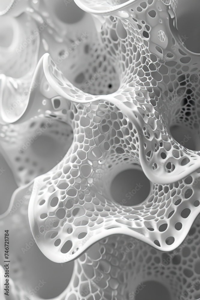 Abstract Organic Shapes with Luminous Patterns, a Modern Art Visualization created with Generative AI technology.