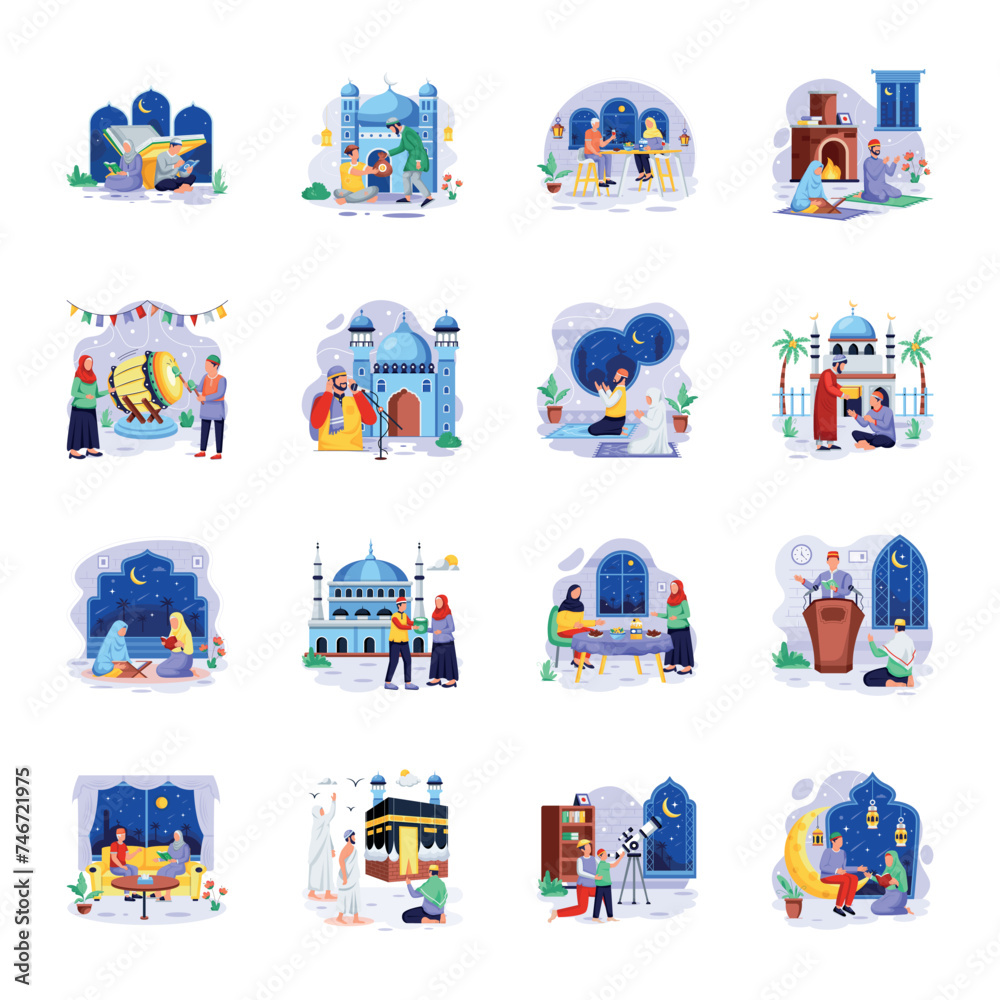 Obraz premium Ramadan Traditions Flat Character Illustrations