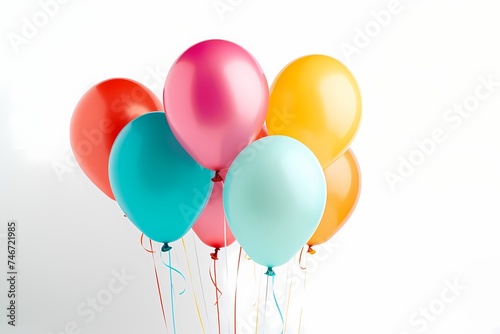 Vibrant birthday balloons creatively arranged in a mockup on a white background, with generous copy space for personalized messages, photographed in high definition for realistic detail