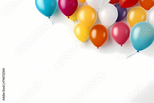 Vibrant birthday balloons arranged on a white background in a mockup style, with ample copy space for customization, captured with the realism of an HD camera