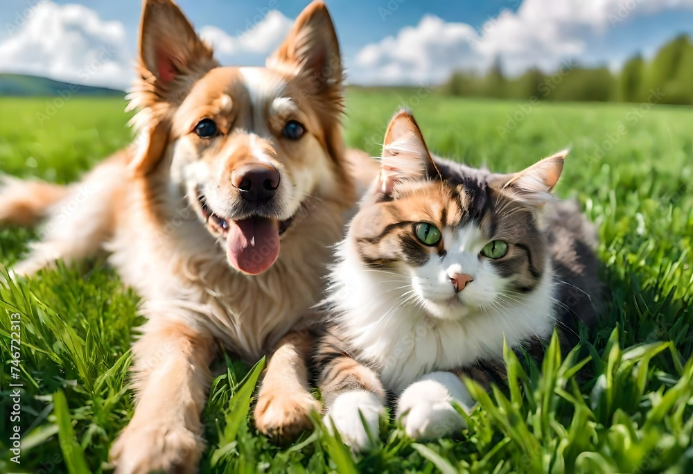 two dogs playing in the grass