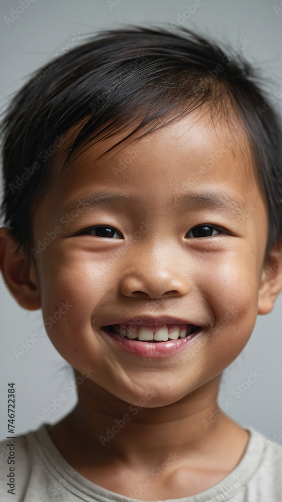 Happy laughing little Asian boy.