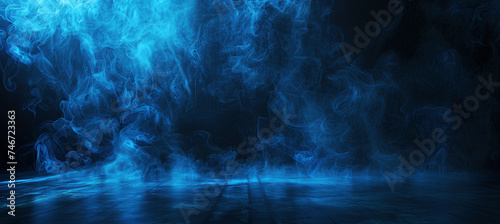 Abstract Blue Smoke on Dark Background with Copy Space