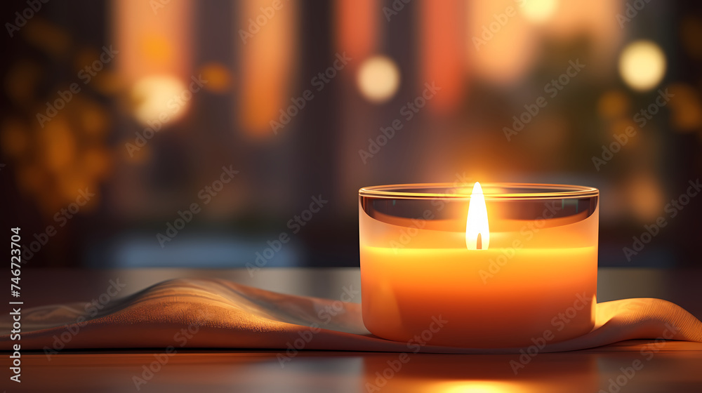 Beautiful cozy background picture of burning candles - obrazy, fototapety, plakaty 