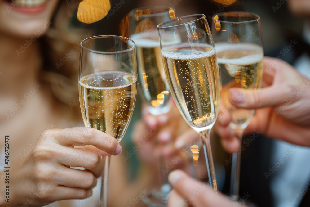 Speaking of celebratory parties, it's all about champagne. The guests who rushed in to bless the ceremony raise their glasses and make a toast. The concept of alcohol that deepens friendship and commu