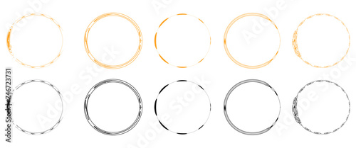Vector graphic circle frames set. Round line sketch collectiion. Isolated elements.