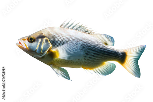 a high quality stock photograph of a single white bass fish isolated on transparent background