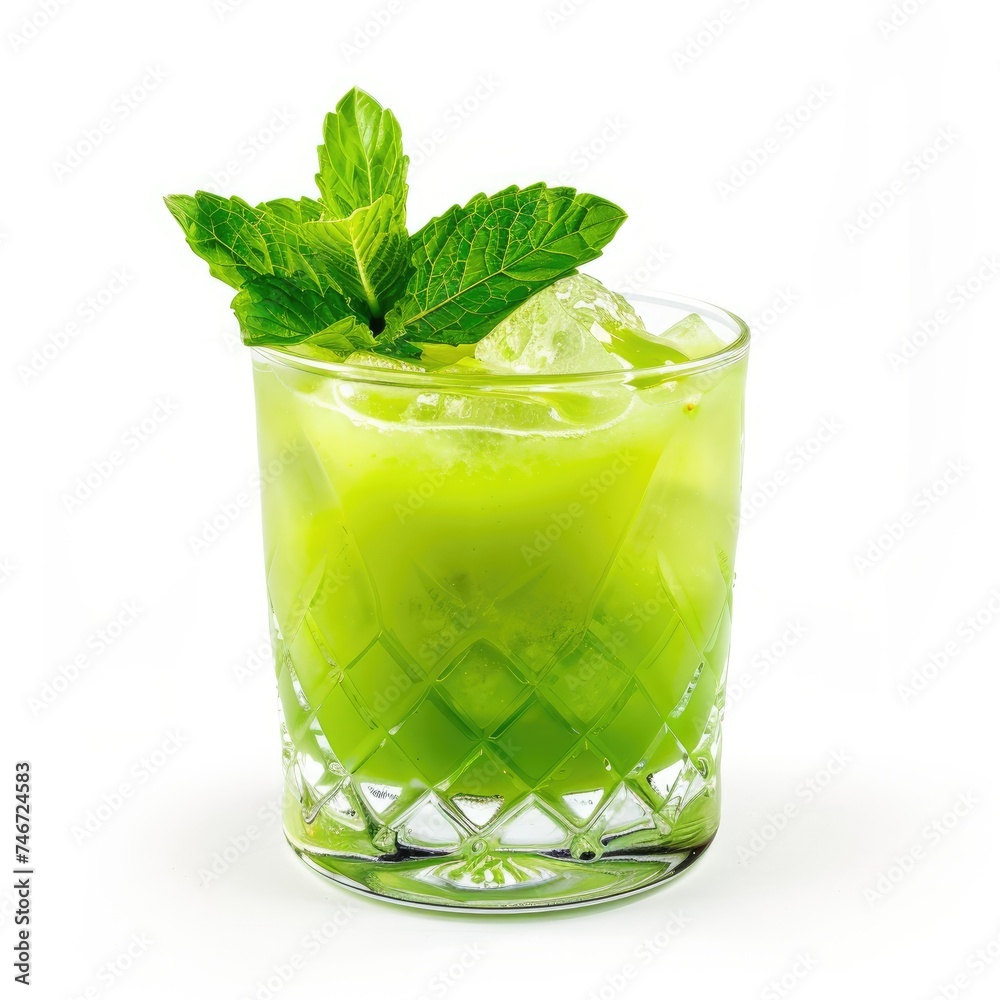 mojito cocktail with mint garnish isolated on white background mojito cocktail with mint garnish isolated on white background