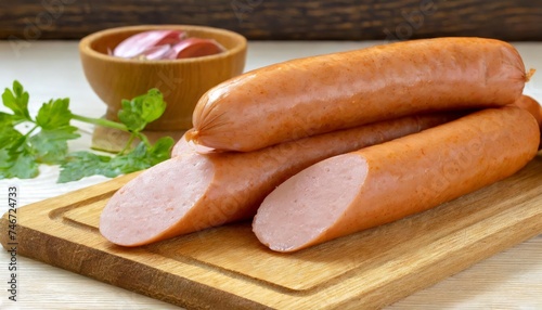 Generated image of sausages on a cutting board 