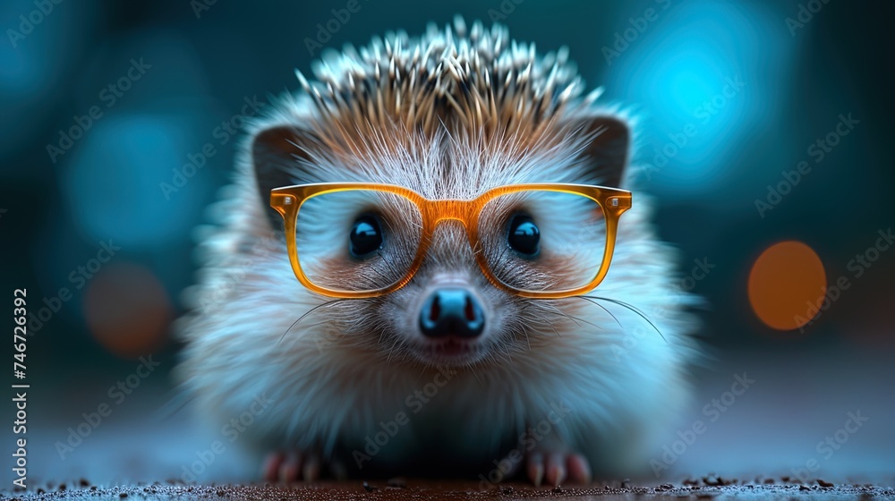 A wide-eyed hedgehog with rectangular glasses, showcasing a delightful blend of quirkiness and cha
