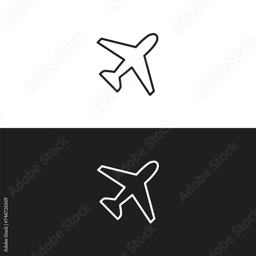 Airplane icon takeoff logo black pictogram set vector or plane take off flying silhouette shape graphic simple plain clipart symbol  airport airline jet circle sign  aeroplane thin line outline art