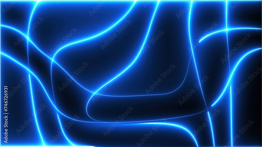 Fototapeta premium Waving neon blue lines. Computer generated 3d render
