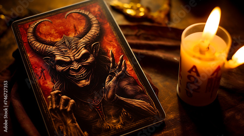 Tarot card Zodiac A sinister figure with horns and a menacing grin, representing temptation and inner demons