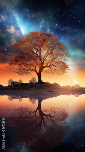 A Mystifying Golden Tree Under the Starry Night Sky: Nature's Intrigue at its Best © Vincent