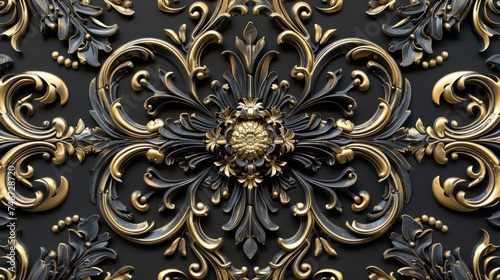 Sophisticated Black Leather with Golden Rococo Motifs