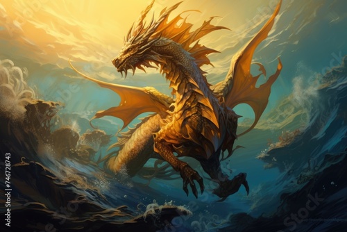 Dragon Emerging from Ocean
