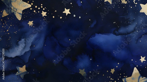 dark blue celestial watercolor bookmark design  gold ink stars  minimalist  modern astrology vibes