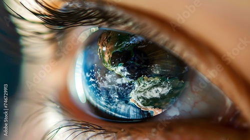 illustration of a universe reflection in eye close up photo