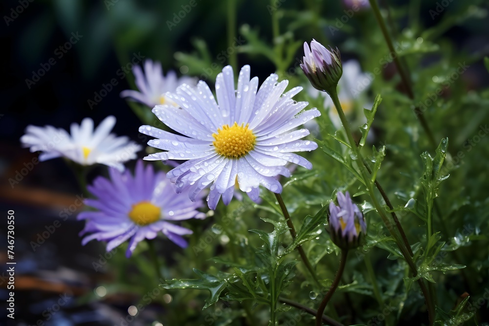 Close-up of white gazania flowers on a gentle natural dark background.
Close-up of white gazania flowers on a gentle natural dark background.