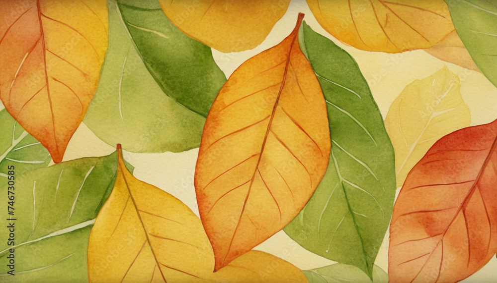 watercolor pastel vintage autumn leaves background