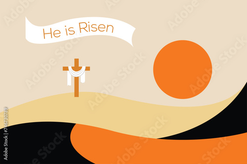 Vector he is risen easter sunday flat illustration