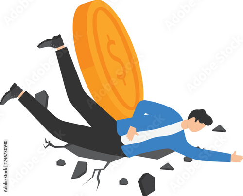 Money fell on the business person. Financial crisis concept

