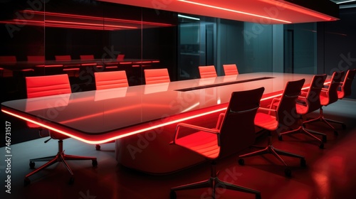 Meeting table with red neon lighting in the office