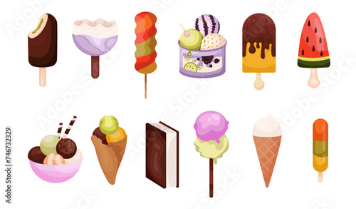 Ice cream collection, creamy and juicy, vector illustration, isolated