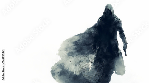mysterious shadow figure on transparent background