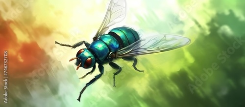 Watercolor vector illustration A fly in bright colors On a white background