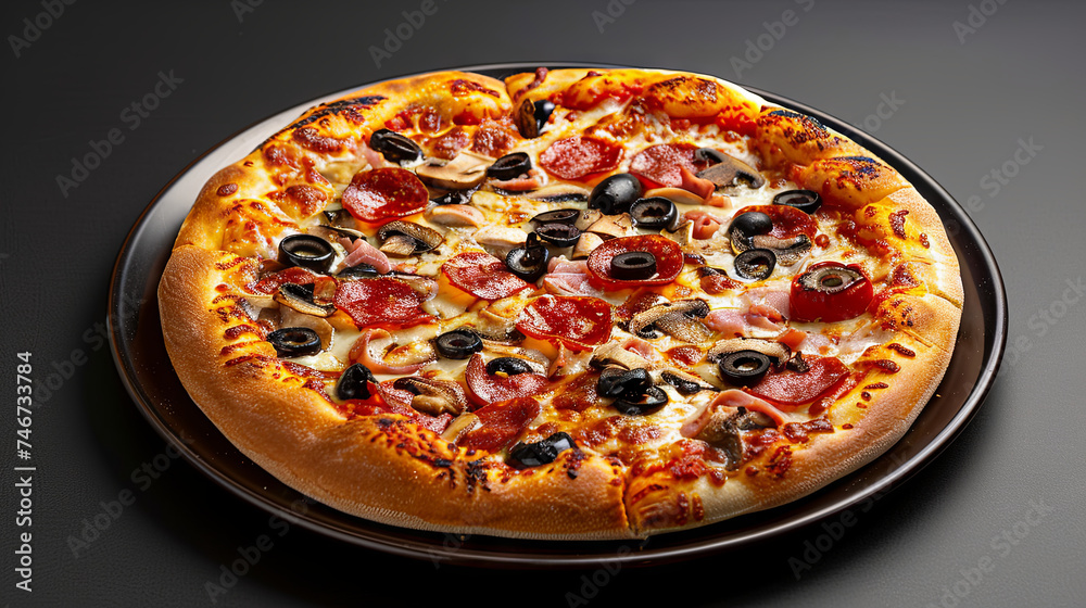 Delicious juicy pizza with sauce on a black  background