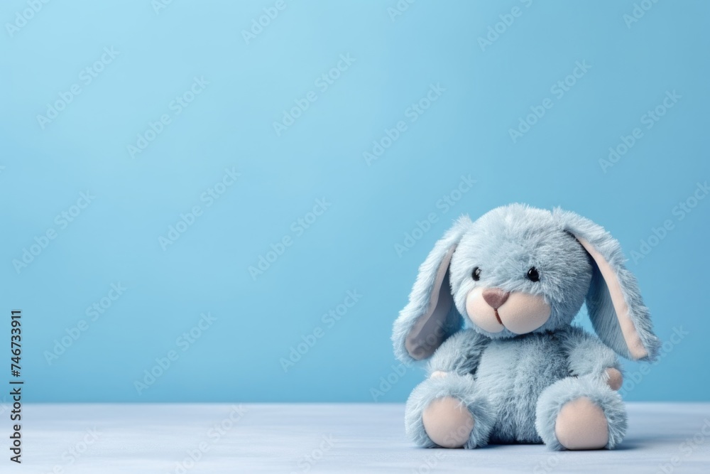 Blue Plush Bunny on Minimalist Backdrop