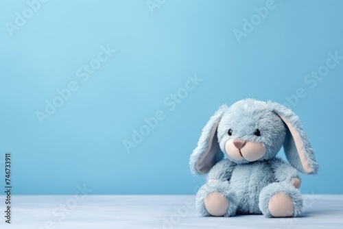 Blue Plush Bunny on Minimalist Backdrop