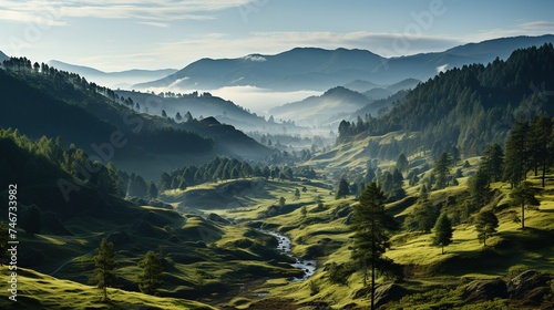 fog covering a hillside with forests, in the style of creative commons attribution, eco-friendly craftsmanship, prairiecore photo