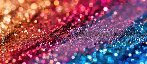 A close-up view showcasing a vibrant and colorful glitter background, perfect for makeup or artistic projects. The glitter sparkles and shines in various bright hues, creating a stunning and eye
