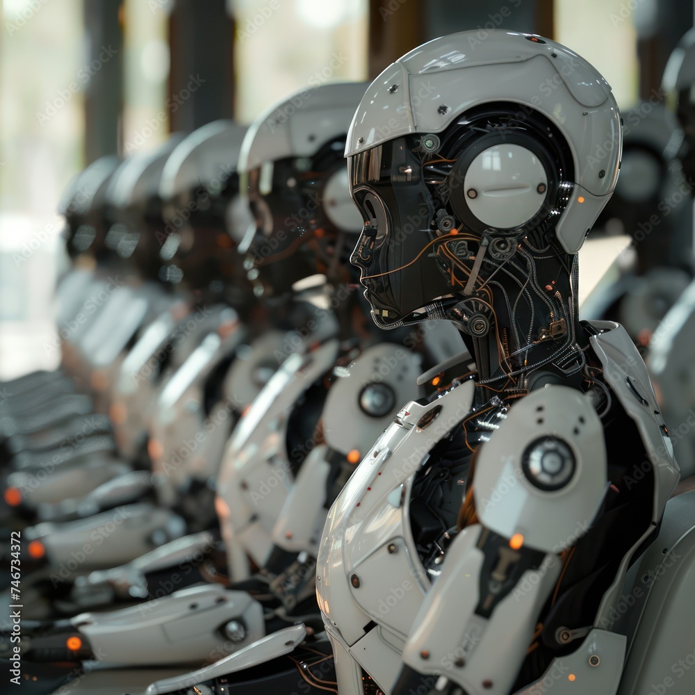 Fototapeta premium Medium shot AI robots learning tasks through observation embodying the practical application of machine learning