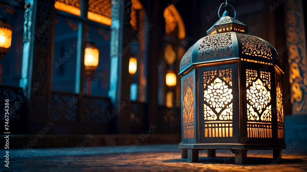 a lantern and crescent moon in luxurious style, evoking the spirit of Ramadan Kareem,Generator ai a lantern and crescent moon in luxurious style, evoking the spirit of Ramadan Kareem,Generator ai