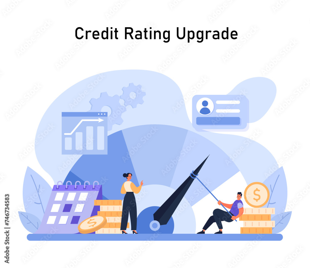 Obraz premium Visual representation of the effort to raise a credit score, with progress charts and financial growth symbols