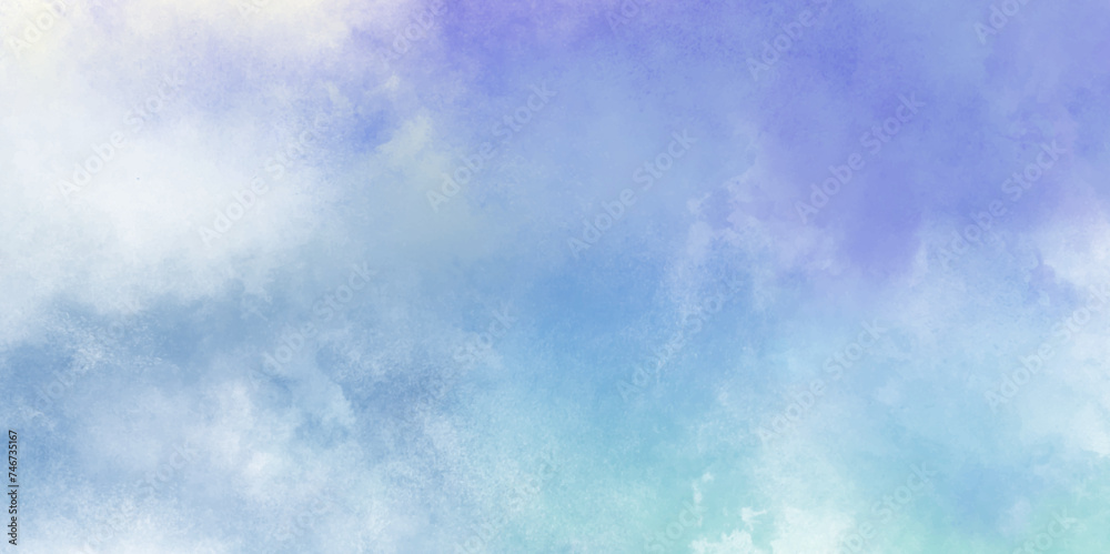 Blue sky space watercolor background. Galaxy, universe, blue watercolor background. Watercolor blue sky color background with clouds and sparkling