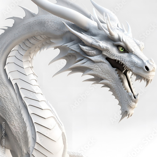 a white 3D dragon, digital art, white background 02
