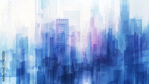 abstract colorful watercolor painting of blue cityscape Generative AI photo