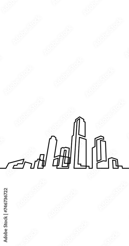 Animation of continuous line drawing of big city skyline skyscrapers white background vertical video Animation of continuous line drawing of big city skyline skyscrapers white background vertical video