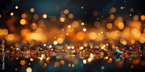 golden bokeh stars and confetti light effect background, in the style of spectacular backdrops, dark orange and gold, nocturne