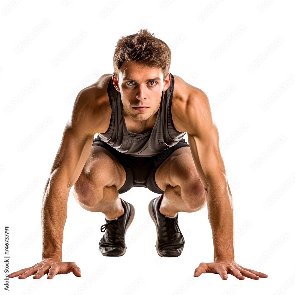 Male Athlete in Starting Position Ready for Sprint Male Athlete in Starting Position Ready for Sprint