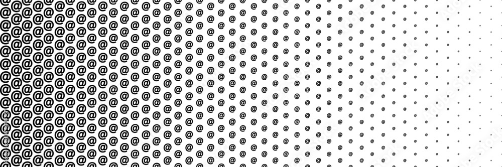 horizontal black halftone of at sign design for pattern and background. horizontal black halftone of at sign design for pattern and background.