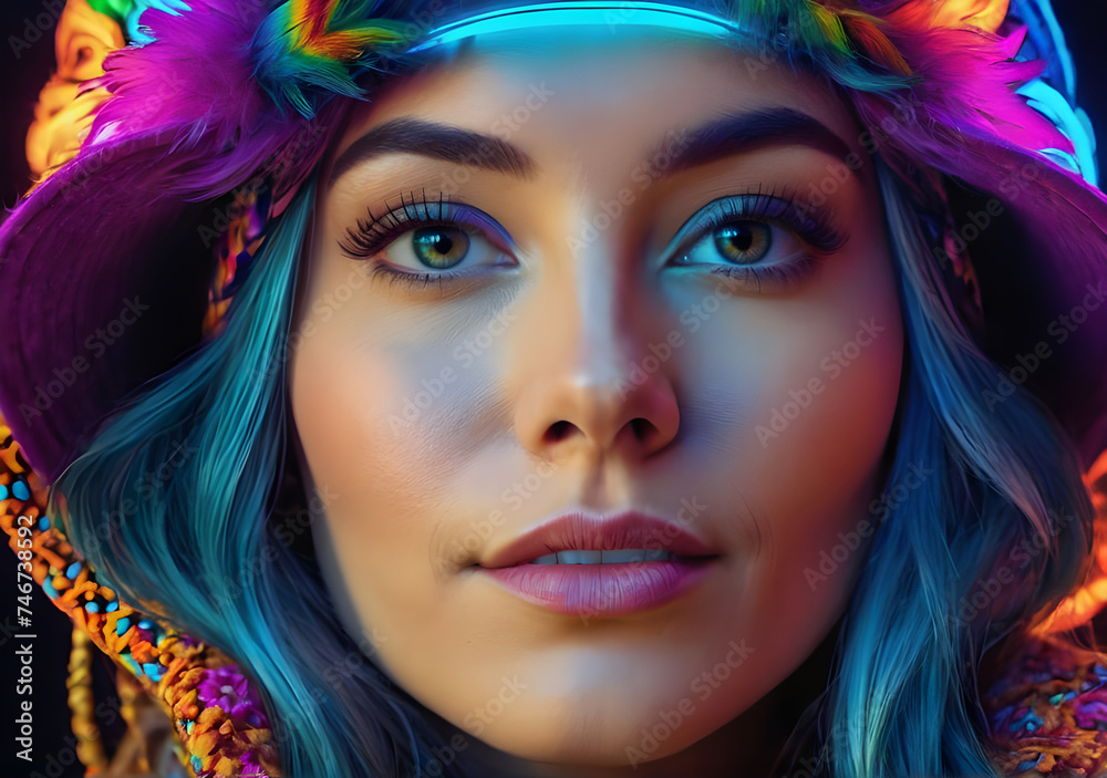 Psychedelic art. Portrait of a woman. Nice poster.Hippie style. Generative AI