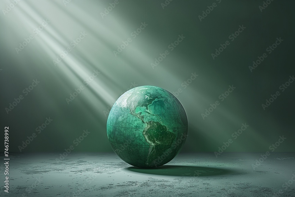 View of A sleek, modern globe centered in a minimalist setting, with a single ...