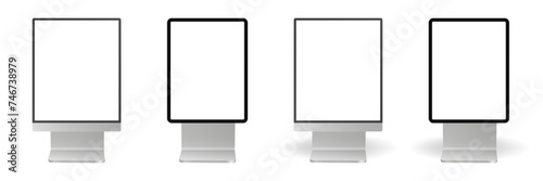 Set of street billboards. Black and white city lightbox. Display panels or signboards. Rectangular signposts. 3d mockup of a signboard with transparent or white screen and shadow