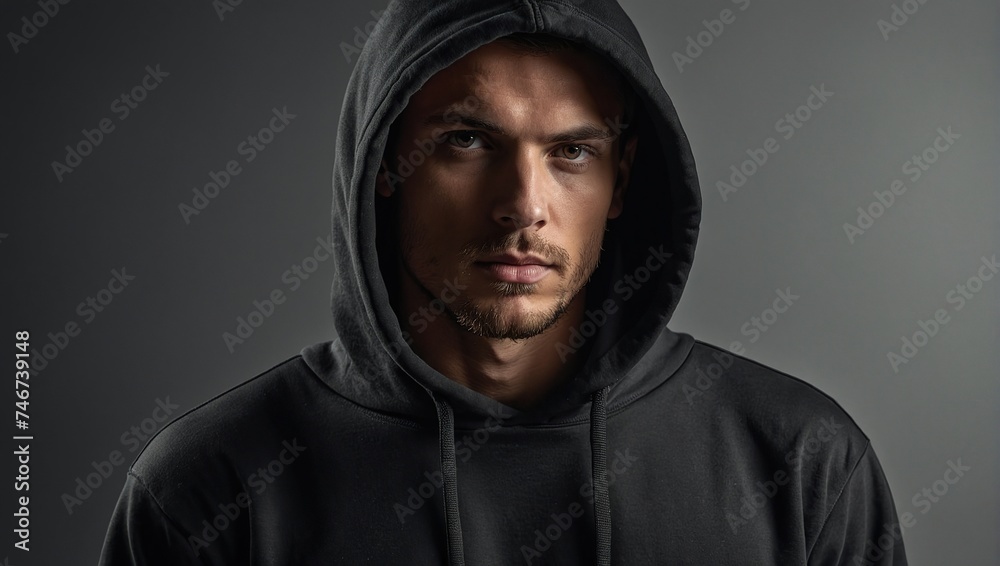 Blank black hoodie template, Hoodie sweatshirt long sleeve with clipping path, hoody for design mockup for print, isolated on white background